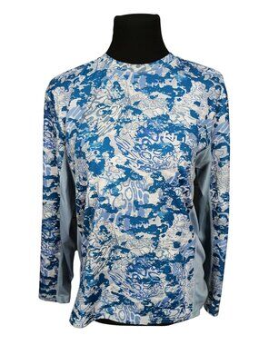 Huk Blue & White Fishing Long-Sleeve Performance Shirt S - Moisture-Wicking Ligh
